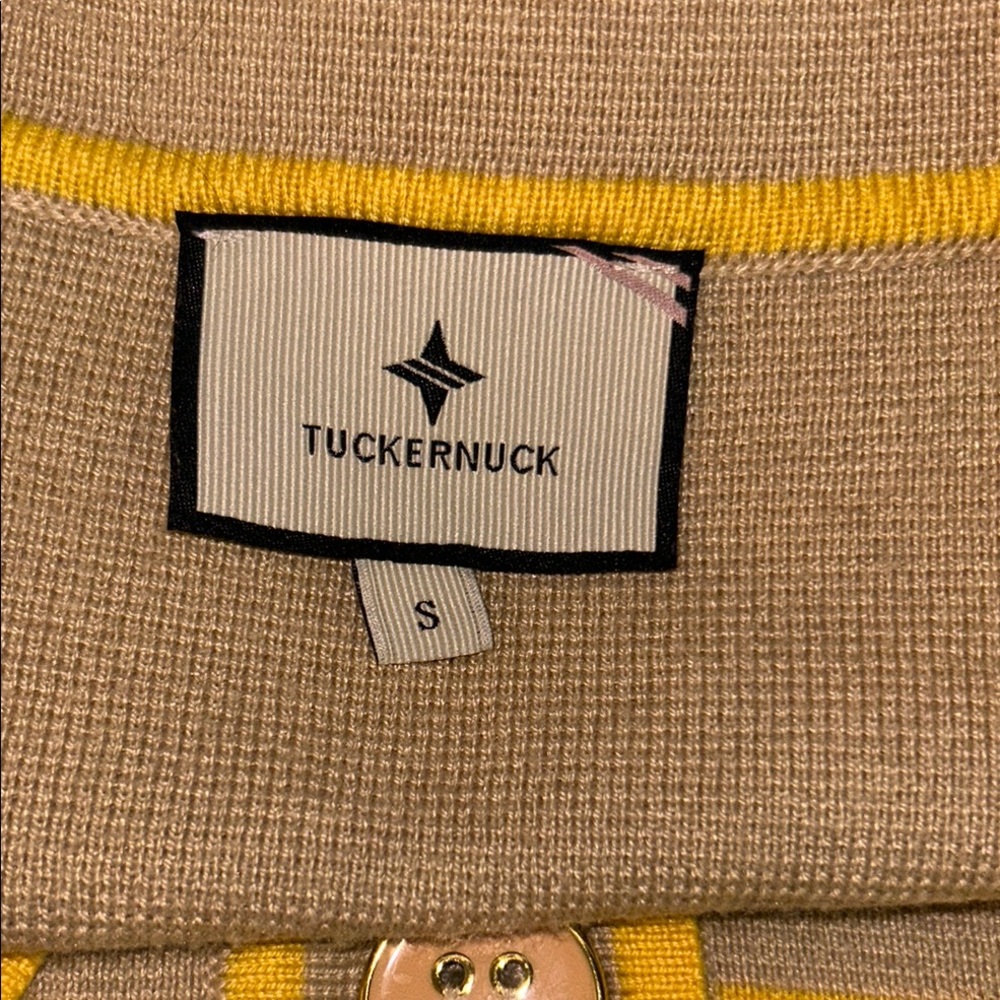 Tuckernuck Size S Yellow and Tan Striped Cardigan V-Neck Sweater - Picture 15 of 15